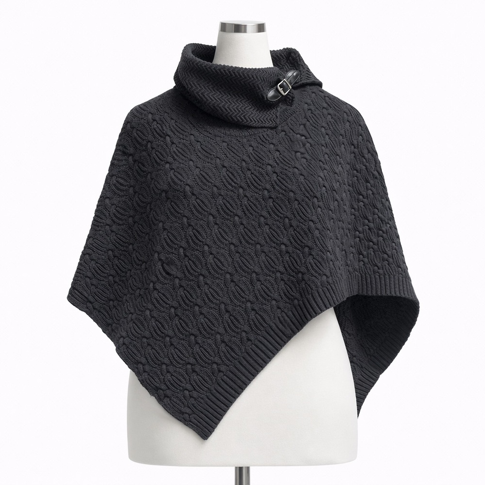 Y2K 100% Cotton Buckle Eight Eight Eight Charcoal Knit Poncho